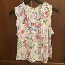 Crown &amp; Ivy NWT Ruffle Trim Sleeveless Top Size XS Pink Floral Spring Ca... - €13,67 EUR