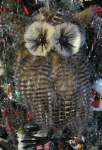 Great Horned Barred Owl Figure Feather Ornament Rustic Cabin Lodge Barn Mantle - £31.97 GBP