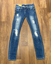 Machine Jeans Women&#39;s 26/31 Juniors Sz 1 Skinny Distressed Low Rise Medium Wash - £16.58 GBP