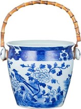 Wine Bucket Cooler Bird Floral Flower Blue White Bamboo Porcelain H - £289.88 GBP