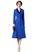 Kate Middleton Inspired Cotton Blue Tuxedo Collar LadyLike Mid-Length Coat - $2,945.02 MXN