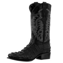 Mens Black Cowboy Boots Real Leather Embossed Crocodile Tail Western Rou... - $108.99