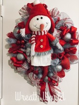 New Handmade Red Girl Snowman Christmas Wreath Winter Wreath Snow - £53.01 GBP