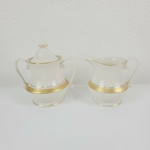 Pickard Hand Decorated Palace Ivory Gold Sugar Bowl W/ Lid &amp; Creamer Set Unused - £112.10 GBP