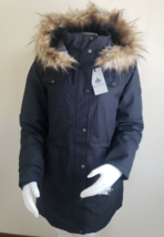 Rainforest Thermoluxe Coat Womens L Eco Down Hooded Jacket Black Faux Fur Trim - £149.94 GBP