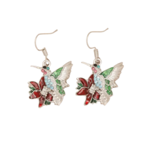 Hummingbird Red Flower Dangle Earrings - New - £13.34 GBP