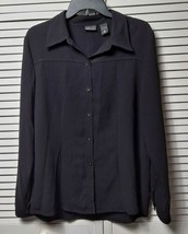 Ladies New York &amp; Company Black Long Sleeve Button Up Blouse Size XL VGPOC  - £7.02 GBP