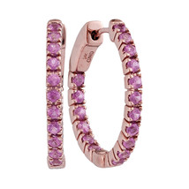14k Rose Gold Round Pink Sapphire Hoop Fashion Earrings 1-1/4 Ctw - £530.13 GBP