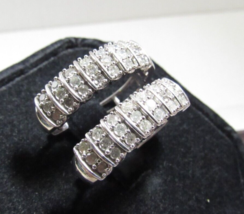 Allure Gems Sterling Silver 7 ROW Hoop 42 Diamond Huggie Earrings Hinge 4.6g SK9 - £197.10 GBP