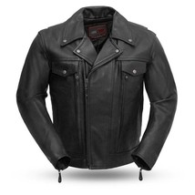 Men&#39;s Biker Leather 1.1-1.2mm Drum Dye Naked Cowhide Bike Jacket - £213.01 GBP