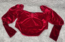Women&#39;s Boohoo Scuba Puff Sleeve Corset Crop Top Red Velvet Size 12 Long... - £17.13 GBP