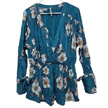 Free People Boho Chic Teal Floral Tuscan Dreams Tunic Mini Dress Romanti... - $24.99