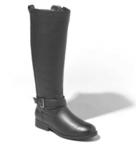A New Day Women&#39;s Faux Black Leather Wendy Tall Riding Buckle Boots - £15.69 GBP