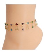 18k Layered Real Gold Filled Anklet Bracelet Hears love Colors stones 10&quot; - $15.93 CAD