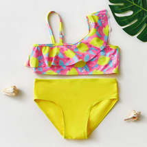 Toddler Girl Two Piece One Shoulder Ruffle Tankini Swimwear Beach Bikini_ - £11.89 GBP