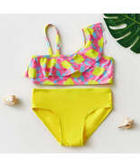 Toddler Girl Two Piece One Shoulder Ruffle Tankini Swimwear Beach Bikini_ - £9.59 GBP