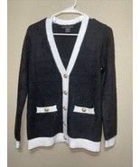 TAHARI black/white Long Sleeve Cardigan With gold Button and Pockets sz ... - $914.42 MXN