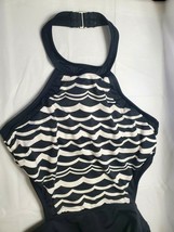 CLEAN WATER Ladies Size M Halter One Piece Swimsuit Black &amp; White Waves - $25.60