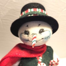 Annalee Snowman Doll 10 1/2 Inches Tall Poseable Candy Cane Green Vest Hat - $22.95