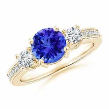 ANGARA Classic Three Stone Tanzanite and Diamond Ring for Women in 14K Gold - £2,003.53 GBP