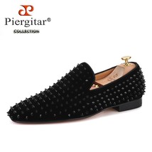 New Black Velvet Men Loafers With Black Spikes Fashion Party And Banquet... - £222.55 GBP