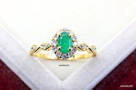 Genuine Emerald Ring, Cut Emerald Precious Stone Ring, 14K Gold/Silver ring - £27.45 GBP