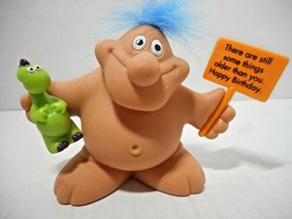 Russ Berrie Chubby Naked Troll "Happy Birthday" Fuzz Hair Figure 3" Plastic  - $10.34