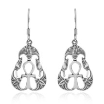 Magnificent Egyptian Ankh Hieroglyph .925 Sterling Silver Dangle Earrings - £20.31 GBP