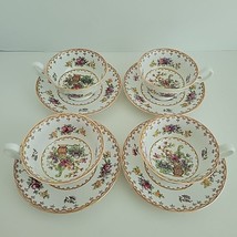 Set 4 Spode Copeland Peplow Yellow Tea Cup Saucers England Floral 8 Piece - $60.66