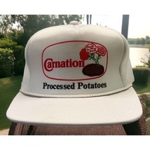 Vintage Carnation Snapback Trucker Hat  Farm Processed Potatoes White 80s - $57.79