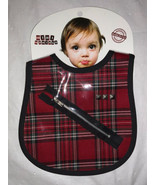 Mini Maniacs Baby Bib Red Black Punk Rock Goth Plaid New - $18.71