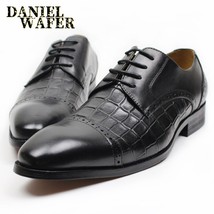  Men Leather Shoes Fashion Derby Balck Brown Lace Up Cap Toe Pointed Toe Office - £97.63 GBP