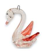 Vintage Lucite Swan Ornament 3&quot; Red Trim Mid-Century Modern Acrylic - €4,59 EUR
