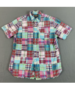 Ralph Lauren Rugby Madras Shirt Mens Large Colorful Plaid Patchwork Cotton - $32.55