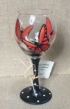 Hand Painted Art Monarch Butterfly Polka Dot Stem Wine Glass Artist Sign... - £18.66 GBP