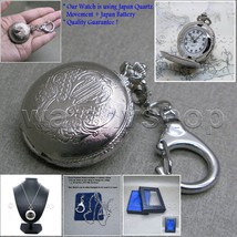 Women Pendant Watch Pocket Watch Silver Color 2 Ways Use Necklace + Key ... - £16.41 GBP
