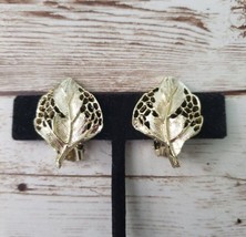Vintage Clip On Earrings - Elegant &amp; Unusual Leaf Design Gold Tone - £10.38 GBP