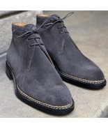 Handmade Men&#39;s Grey Chukka Suede Leather Lace up Boot - $199.50
