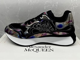 Authenticity Guarantee 
NWT$990 Alexander McQueen Men&#39;s Black Seal Logo Low-T... - £429.06 GBP