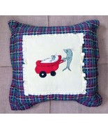 Handmade Dr Seuss One Fish Two Fish Plaid Trim Throw Pillow Whimsical Ec... - $19.80