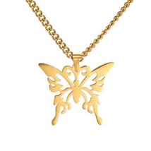 Gold Butterfly Necklace Stainless Steel Spicebush Butterflies Pendant with Chain - £15.16 GBP