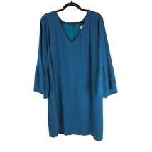 Single Womens Shift Dress V-Neck Bell Long Sleeve Stretch Blue Plus Size 1X - $12.59