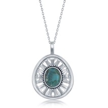 Sterling Silver Oval Turquoise Open Desigsned Back Oxidized Pendant - £79.72 GBP