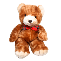 Cuddle Wit teddy bear plush brown red plaid bow tie stuffed animal Vintage toy - £6.39 GBP
