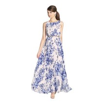 Eliza J Maxi Dress Womens 6 Blue White Pleated Floral Chiffon Sleeveless... - £61.59 GBP