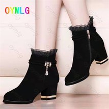 spring, autumn and winter suede short boots thick heel women&#39;s boots sexy lace w - £21.76 GBP