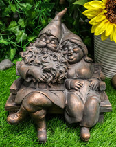 Forever Love Mr and Mrs Gnome Couple Sitting On Wooden Stool Bench Figurine - £32.76 GBP