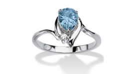 Womens Silver Pear Shaped Aquamarine Crystal Accent Ring Size 5,6,7,8,9,10 - £63.92 GBP