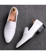 New Handmade Men Casual White Leather Oxford Penny Loafer Shoe - $159.00