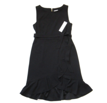 NWT Calvin Klein Ruffle Sheath in Black Belted Sleeveless Dress 12 - £33.37 GBP